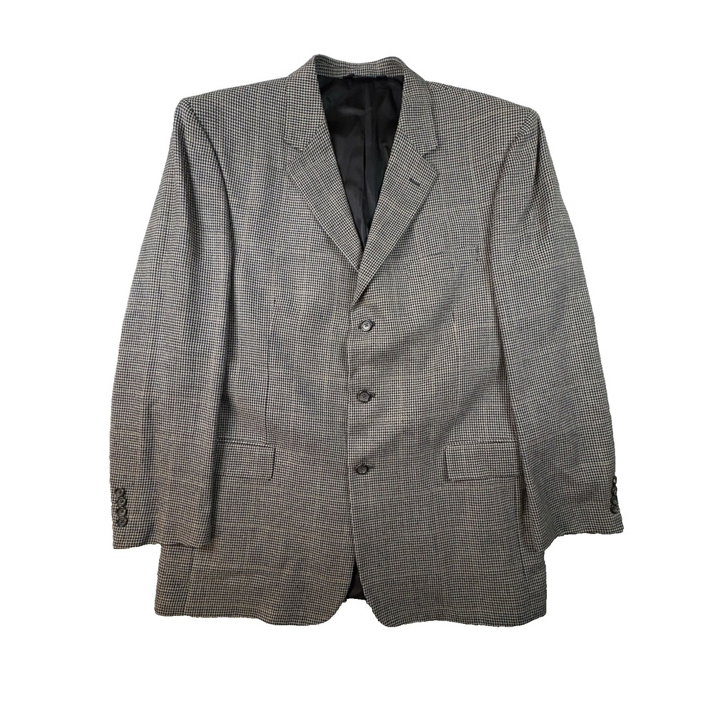 Jos A Bank Men's 46L (~49L) Black Ivory Houndstooth Sport Coat Silk‎ Wool Blend
